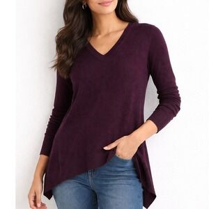 New York & Company V-Neck Pullover Sweater Plum Long Sleeve Knit Size M